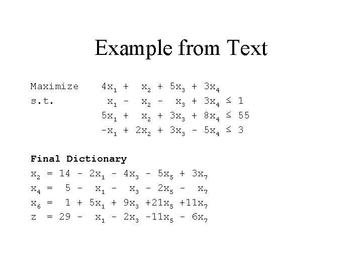 Example from Text Maximize s. t. 4 x 1 5 x 1 -x 1