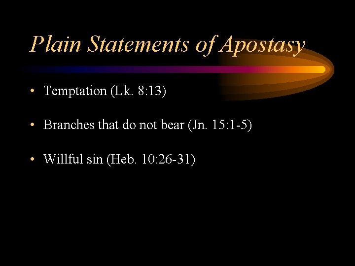 Plain Statements of Apostasy • Temptation (Lk. 8: 13) • Branches that do not