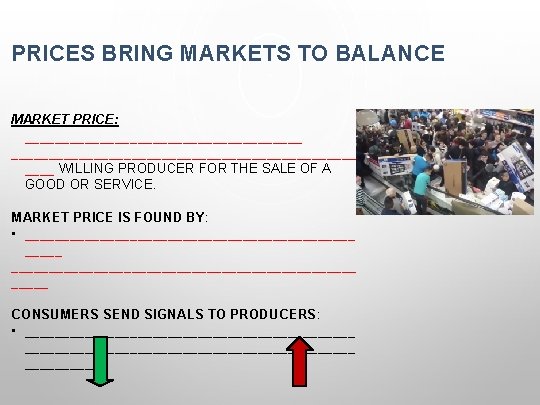 PRICES BRING MARKETS TO BALANCE MARKET PRICE: __________________________________________ WILLING PRODUCER FOR THE SALE OF