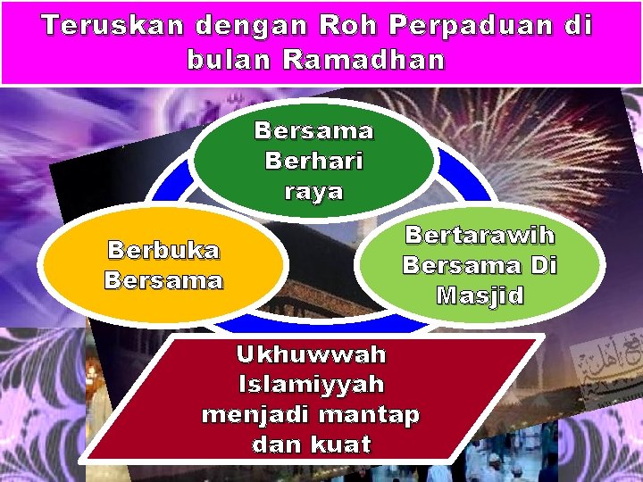 Teruskan dengan Roh Perpaduan di bulan Ramadhan Bersama Berhari raya Berbuka Bersama Bertarawih Bersama