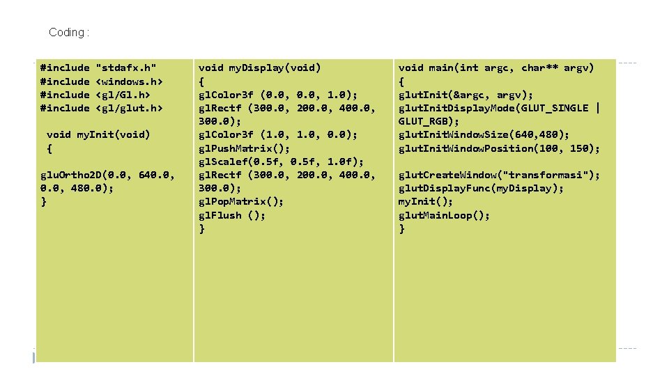 Coding : #include "stdafx. h" <windows. h> <gl/Gl. h> <gl/glut. h> void my. Init(void)
