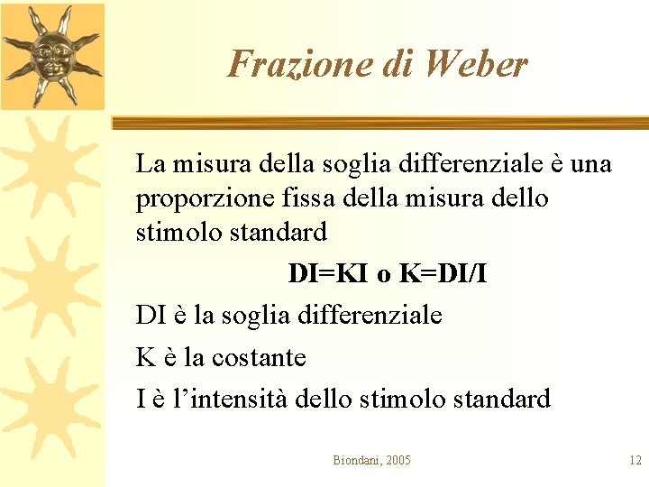 Frazione di Weber La misura della soglia differenziale è una proporzione fissa della misura