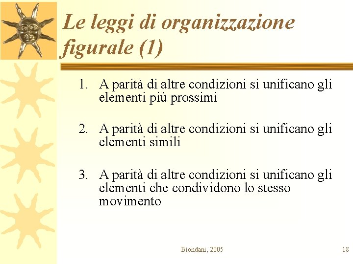 Le leggi di organizzazione figurale (1) 1. A parità di altre condizioni si unificano