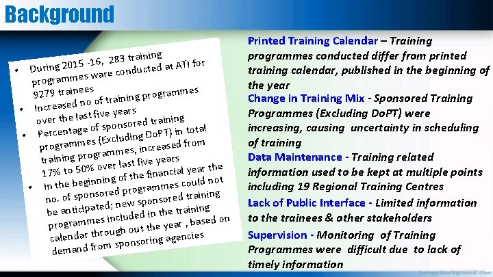 Background 83 training 2 , 6 1 5 1 TI for 0 • During