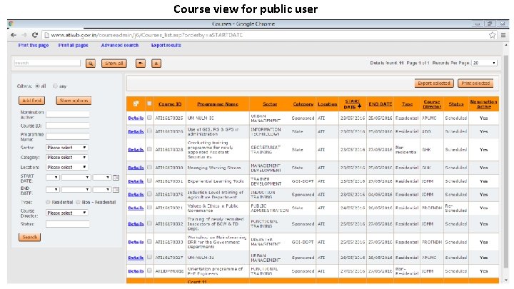 Course view for public user 