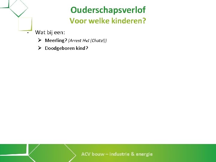 Ouderschapsverlof Voor welke kinderen? - Wat bij een: Ø Meerling? (Arrest Hv. J (Chatzi))