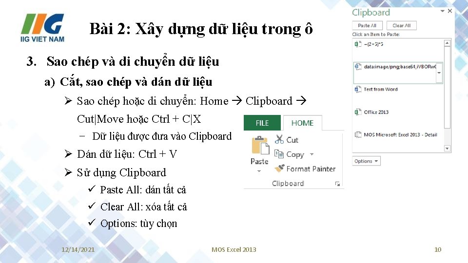 Bài 2: Xây dựng dữ liệu trong ô 3. Sao chép và di chuyển