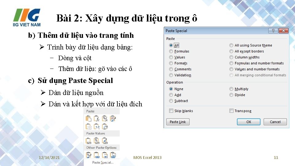 Bài 2: Xây dựng dữ liệu trong ô b) Thêm dữ liệu vào trang