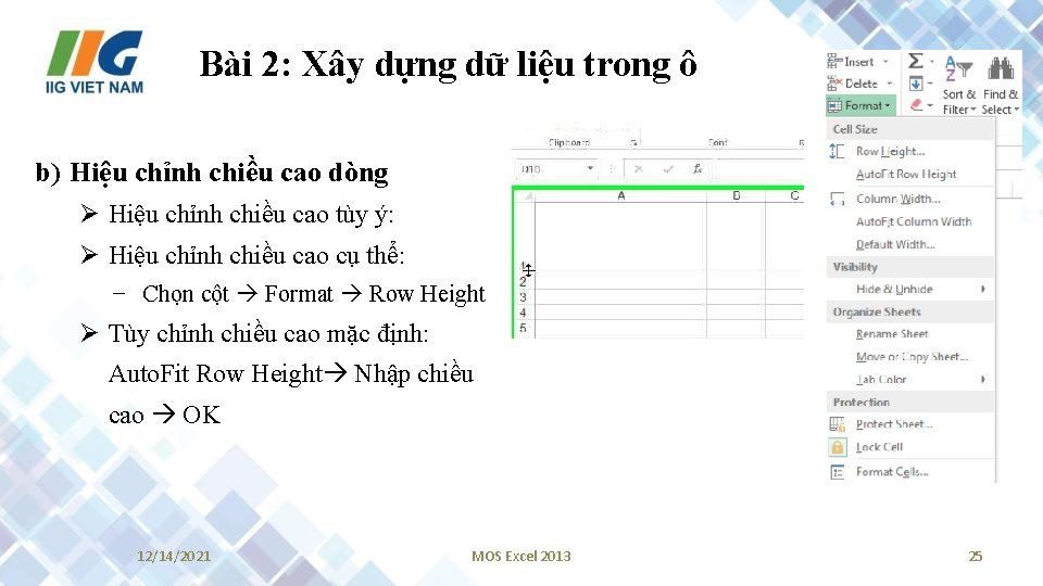Bài 2: Xây dựng dữ liệu trong ô b) Hiệu chỉnh chiều cao dòng