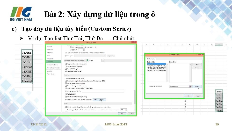 Bài 2: Xây dựng dữ liệu trong ô c) Tạo dãy dữ liệu tùy