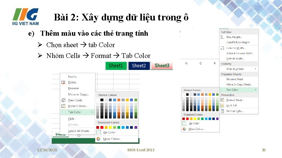 Bài 2: Xây dựng dữ liệu trong ô e) Thêm màu vào các thẻ