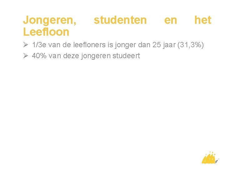 Jongeren, Leefloon studenten en het Ø 1/3 e van de leefloners is jonger dan