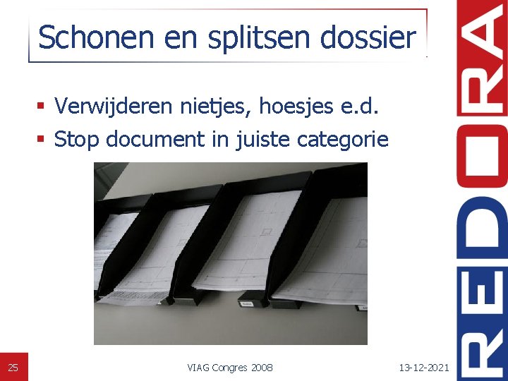 Schonen en splitsen dossier § Verwijderen nietjes, hoesjes e. d. § Stop document in