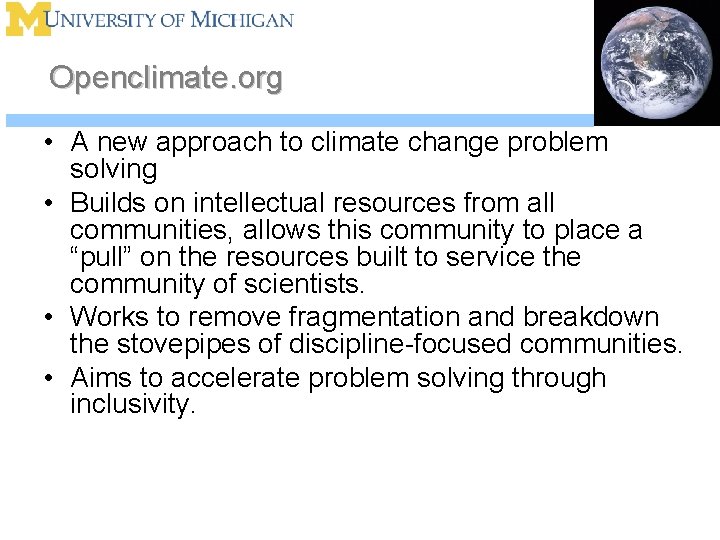 Openclimate. org • A new approach to climate change problem solving • Builds on