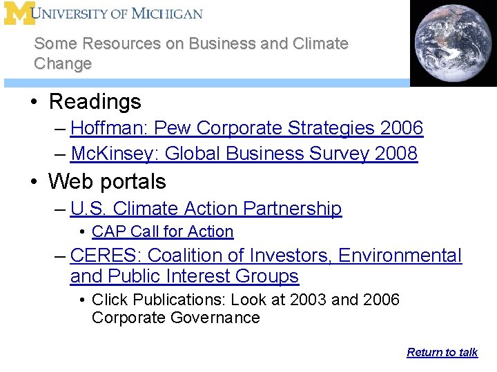 Some Resources on Business and Climate Change • Readings – Hoffman: Pew Corporate Strategies