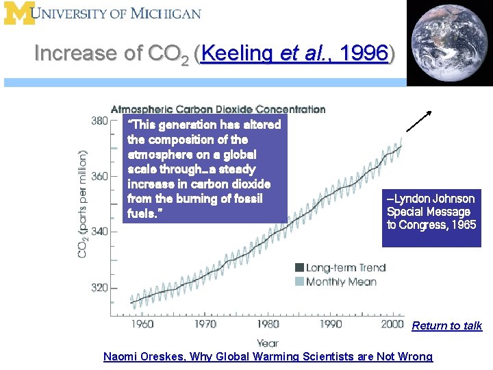 Increase of CO 2 (Keeling et al. , 1996) “This generation has altered the