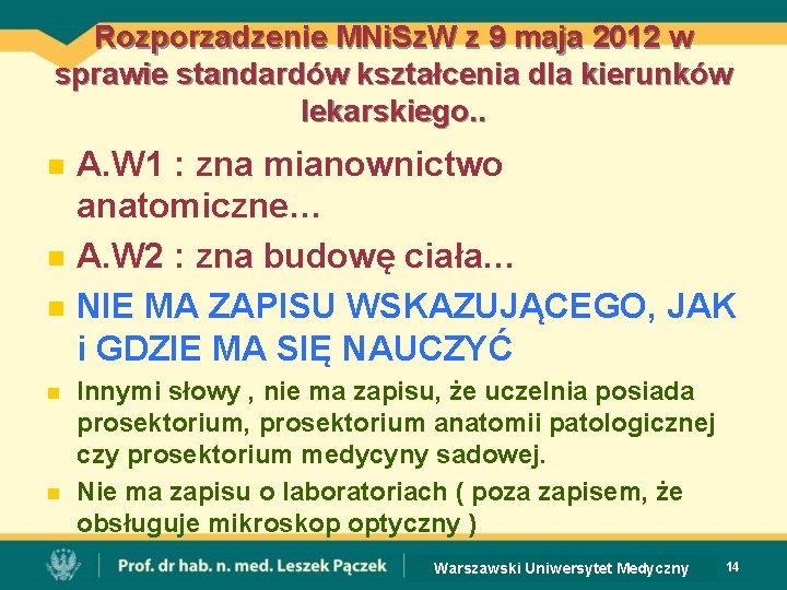 Rozporzadzenie MNi. Sz. W z 9 maja 2012 w sprawie standardów kształcenia dla kierunków