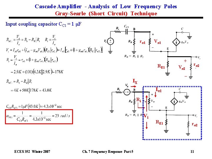 Cascade Amplifier - Analysis of Low Frequency Poles Gray-Searle (Short Circuit) Technique Input coupling