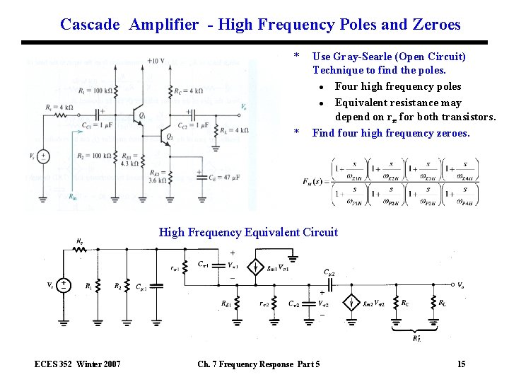 Cascade Amplifier - High Frequency Poles and Zeroes * * Use Gray-Searle (Open Circuit)
