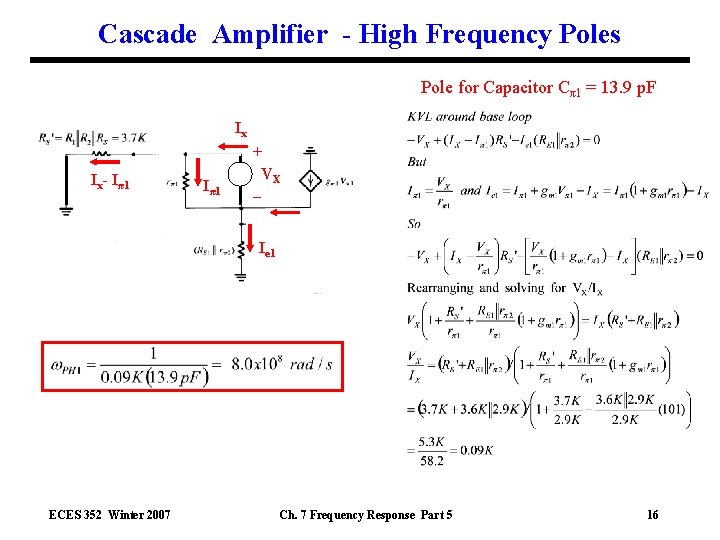 Cascade Amplifier - High Frequency Poles Pole for Capacitor Cπ1 = 13. 9 p.