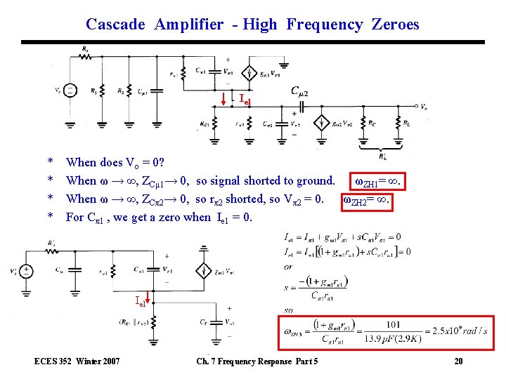 Cascade Amplifier - High Frequency Zeroes Ie 1 * * When does Vo =