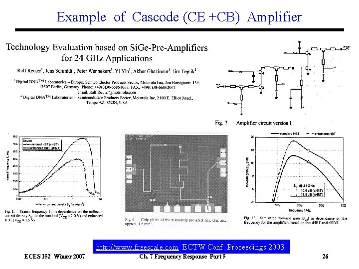 Example of Cascode (CE +CB) Amplifier http: //www. freescale. com ECTW Conf. Proceedings 2003.