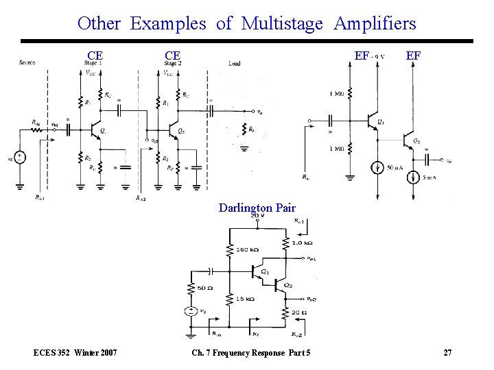 Other Examples of Multistage Amplifiers CE CE EF EF Darlington Pair ECES 352 Winter