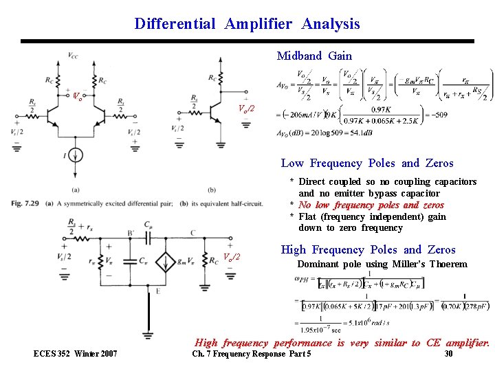 Differential Amplifier Analysis Midband Gain Vo Vo /2 Low Frequency Poles and Zeros *
