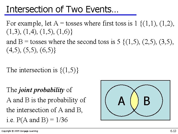 Intersection of Two Events… For example, let A = tosses where first toss is