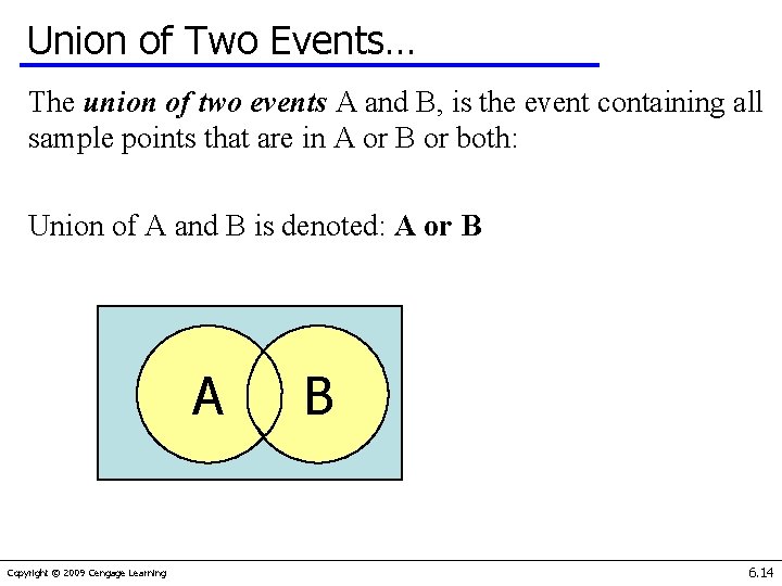 Union of Two Events… The union of two events A and B, is the