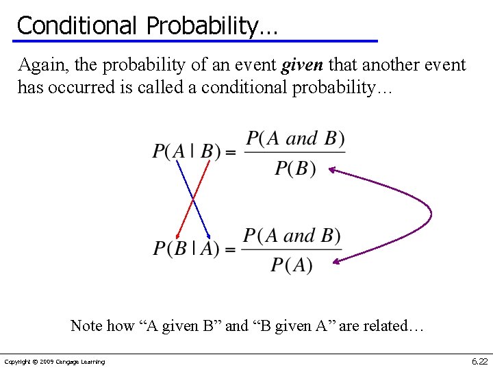 Conditional Probability… Again, the probability of an event given that another event has occurred
