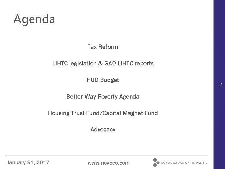 Agenda Tax Reform LIHTC legislation & GAO LIHTC reports HUD Budget Better Way Poverty