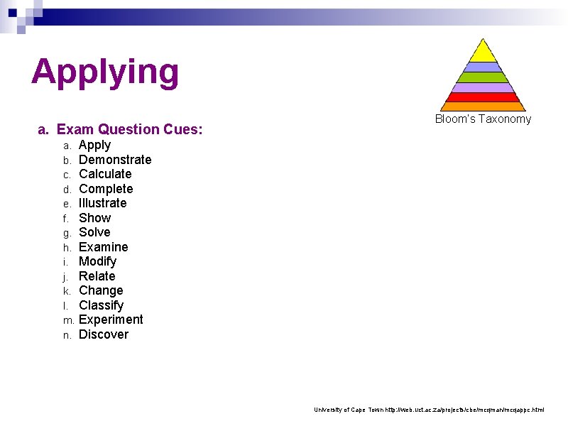 Applying a. Exam Question Cues: a. b. c. d. e. f. g. h. i.