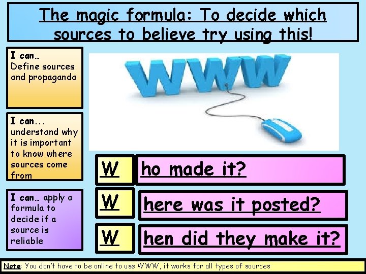 The magic formula: To decide which sources to believe try using this! I can…