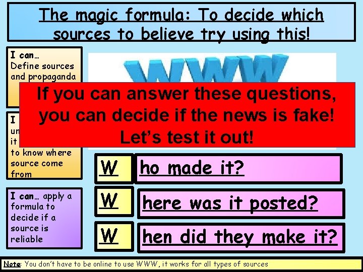 The magic formula: To decide which sources to believe try using this! I can…