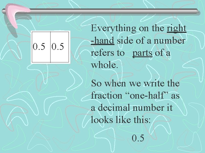 0. 5 Everything on the right -hand side of a number refers to parts