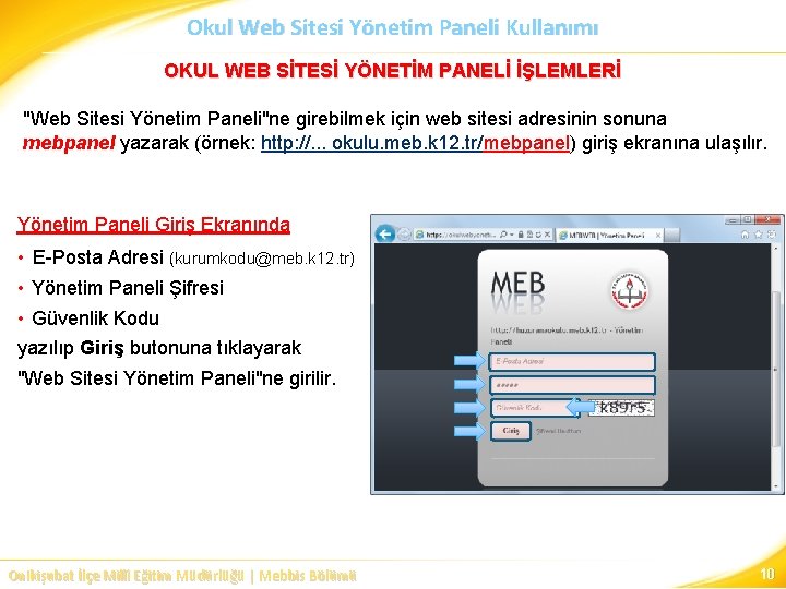 Okul Web Sitesi Yönetim Paneli Kullanımı OKUL WEB SİTESİ YÖNETİM PANELİ İŞLEMLERİ "Web Sitesi