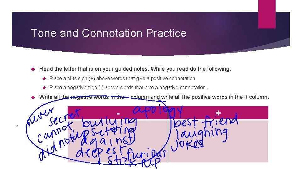 Tone and Connotation Practice Read the letter that is on your guided notes. While