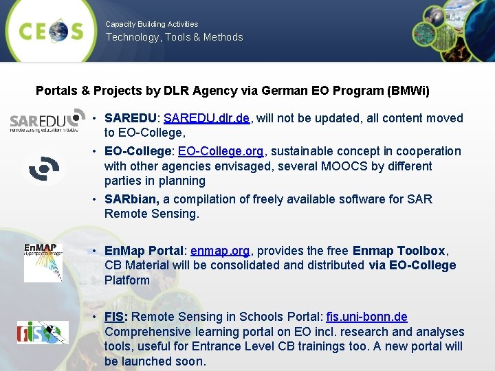 Capacity Building Activities Technology, Tools & Methods Portals & Projects by DLR Agency via
