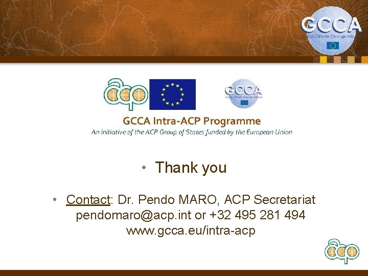  • Thank you • Contact: Dr. Pendo MARO, ACP Secretariat pendomaro@acp. int or