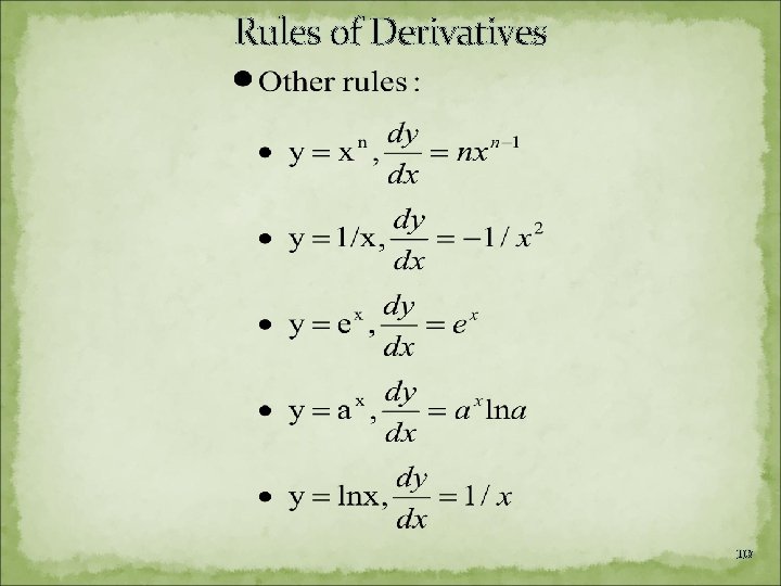Rules of Derivatives 10 