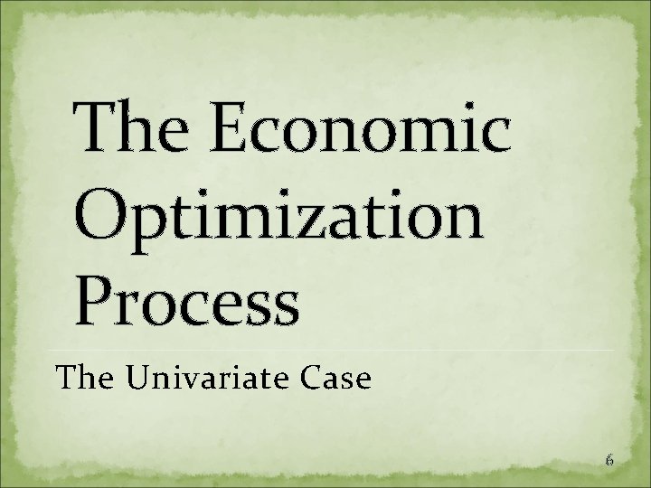 The Economic Optimization Process The Univariate Case 6 