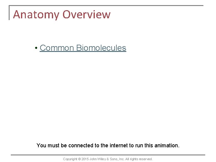 Anatomy Overview • Common Biomolecules You must be connected to the internet to run