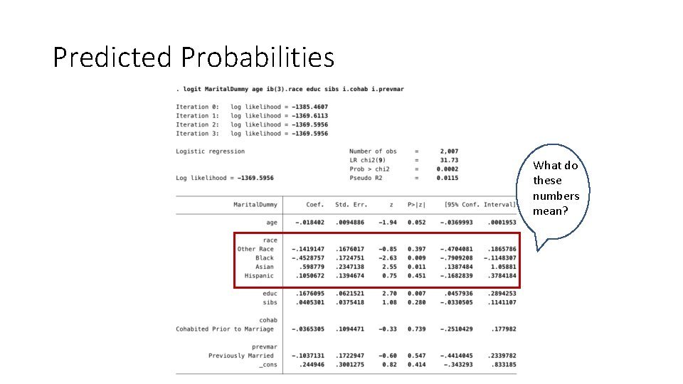 Predicted Probabilities What do these numbers mean? 