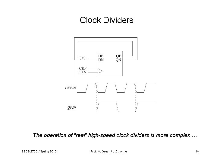 Clock Dividers The operation of “real” high-speed clock dividers is more complex … EECS