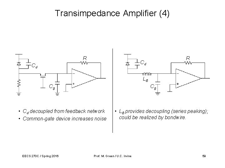 Transimpedance Amplifier (4) R R Cd Cd LB Cg Cg • Cd decoupled from