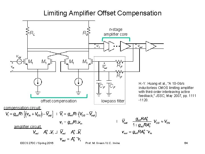 Limiting Amplifier Offset Compensation RL n-stage amplifier core RL + V − 1 +