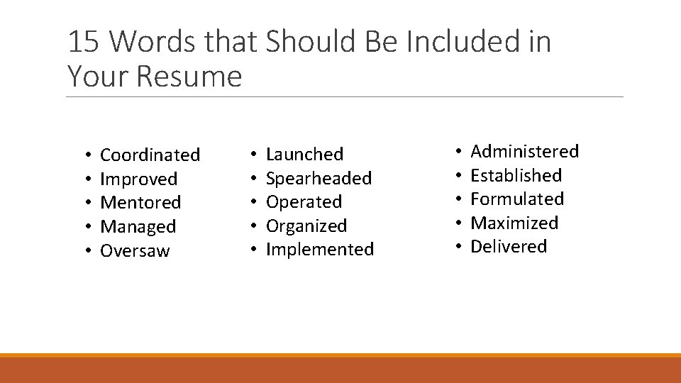 15 Words that Should Be Included in Your Resume • • • Coordinated Improved