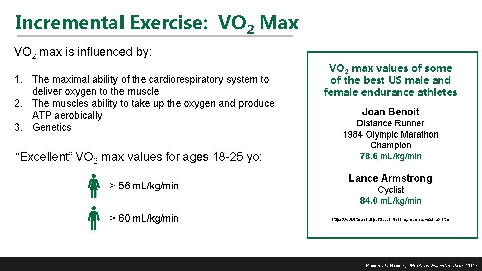 Incremental Exercise: VO 2 Max VO 2 max is influenced by: 1. The maximal