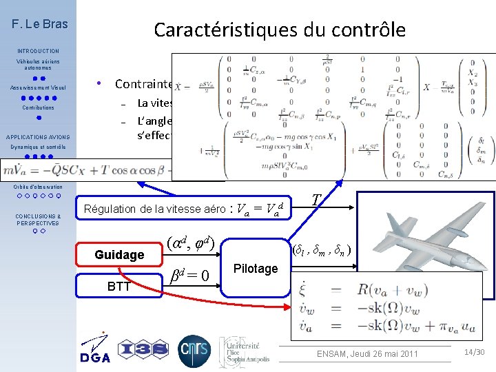 Caractéristiques du contrôle F. Le Bras INTRODUCTION Véhicules aériens autonomes Asservissement Visuel Contributions •